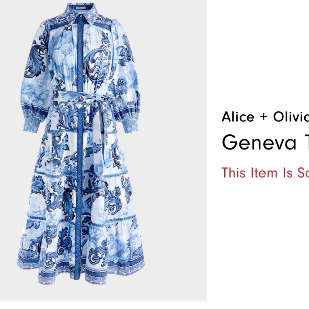 Alice + Olivia Blue Floral Long Sleeve Dress
